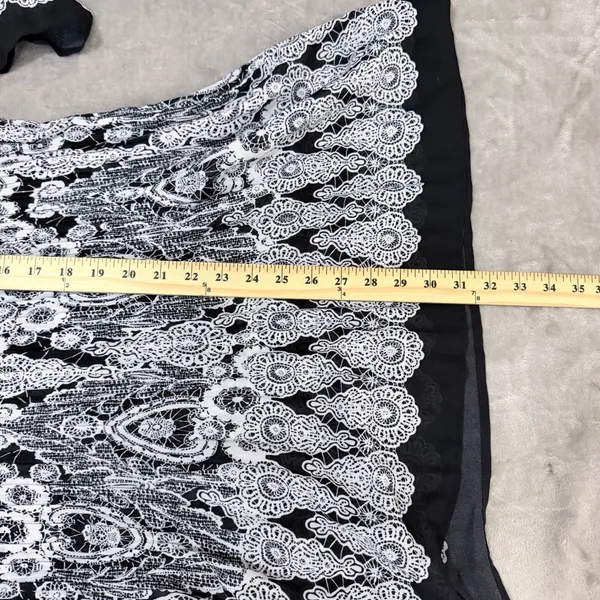 Avenue Blouse 30/32 Black White Whimsigoth Rhinestone Pleated Bell Sleeve Tunic - Image 8