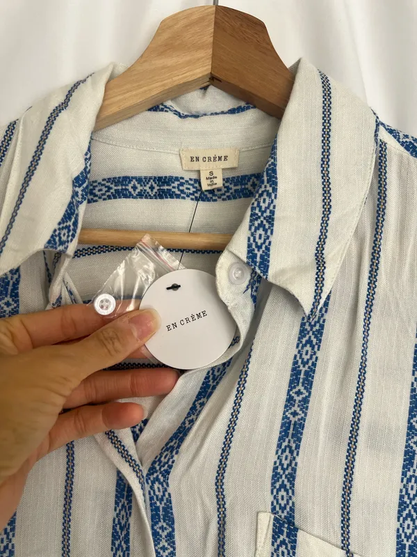 En Crême Blue & White Vertical Stripe Button-Down Shirt - Image 3