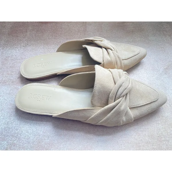 J.Crew Pointed Toe Slip-On Loafers Beige Suede‎ Knotted 9 Preppy Coastal Summer - Image 3