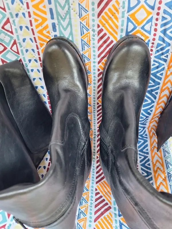 Lauren Ralph Lauren Wilda Black Leather Wedge Knee High Foldover Boots Size 6.5 - Image 4