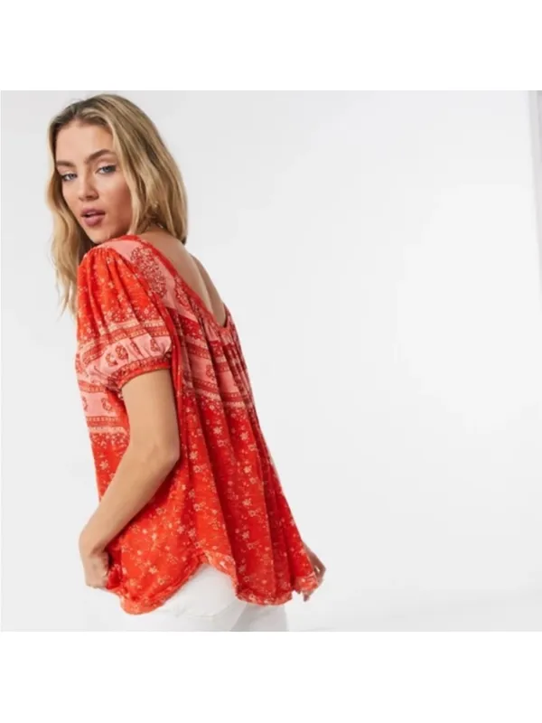 Free People paisley print red top - Image 2