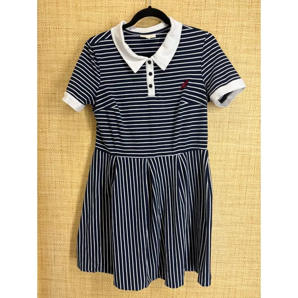 ModCloth Striped Polo Dress Womens XL Navy Blue White Short Sleeve Preppy - Image 2