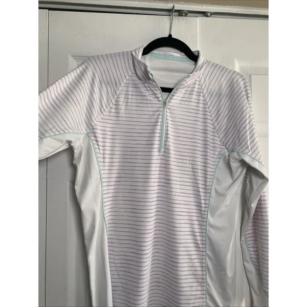 Peter Millar Striped 1/4 Zip Pullover Womens Size M White Lavender Golf Athletic - Image 3