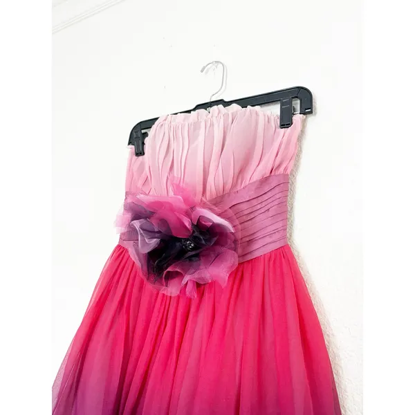 Vintage Betsey Johnson Y2K Pink Ombré Tulle Floral Strapless Mini Dress Size 4 - Image 8