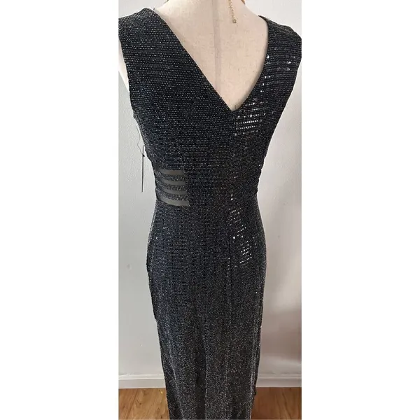 Alexa B fancy going out dress size 4 stretchy black with cut outs slit at the bo - Image 4
