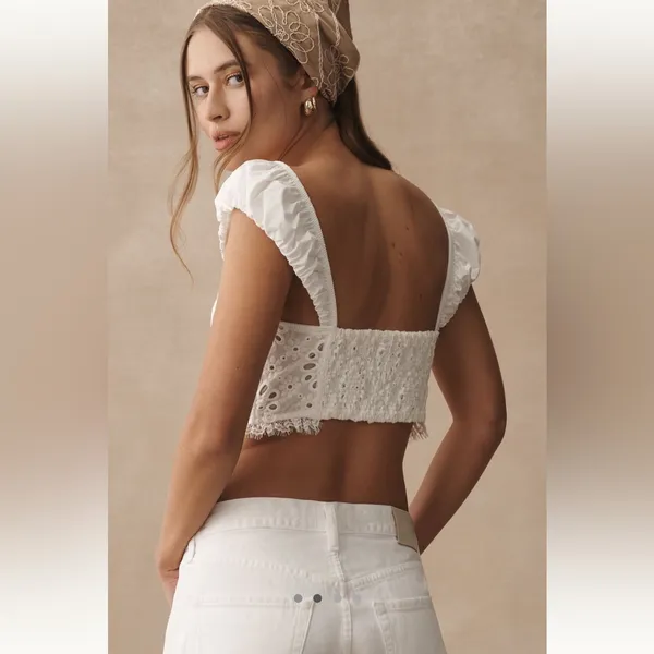 Anthropologie Puff-Sleeve Eyelet Corset Top - Image 2