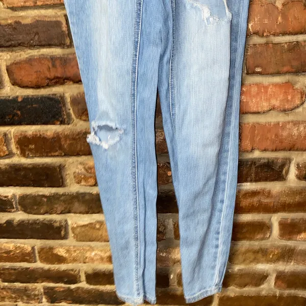 Blue Spice Distressed Denim Jean Slim Fit Overalls Junior's Size 1 - Image 4