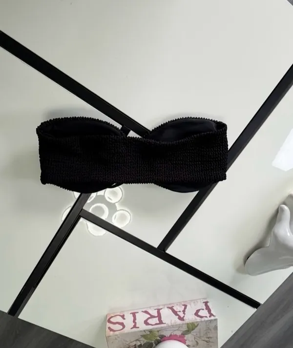 Zaful Black Smocked Bandeau Bikini TOP ONLY - Size Small - Image 3