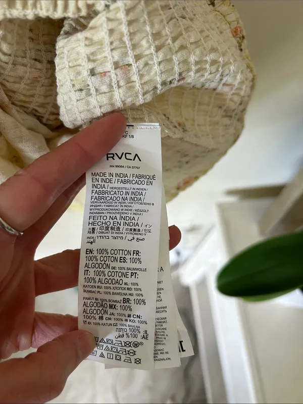 RVCA Gretel yellow gingham Floral smocked cottage puff Sleeve Mini Dress L - Image 7