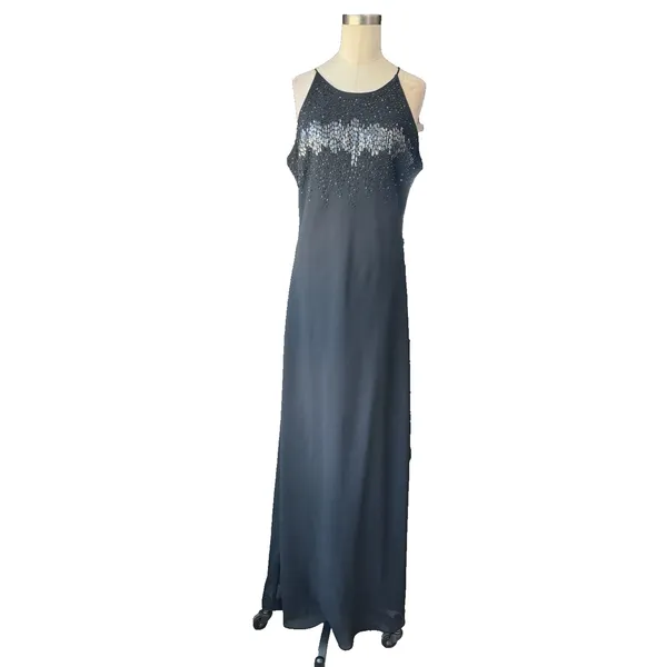 Vintage Cachet Black Sequin Formal Maxi Gown Women's 12 Sleeveless Boat Neck - Image 14