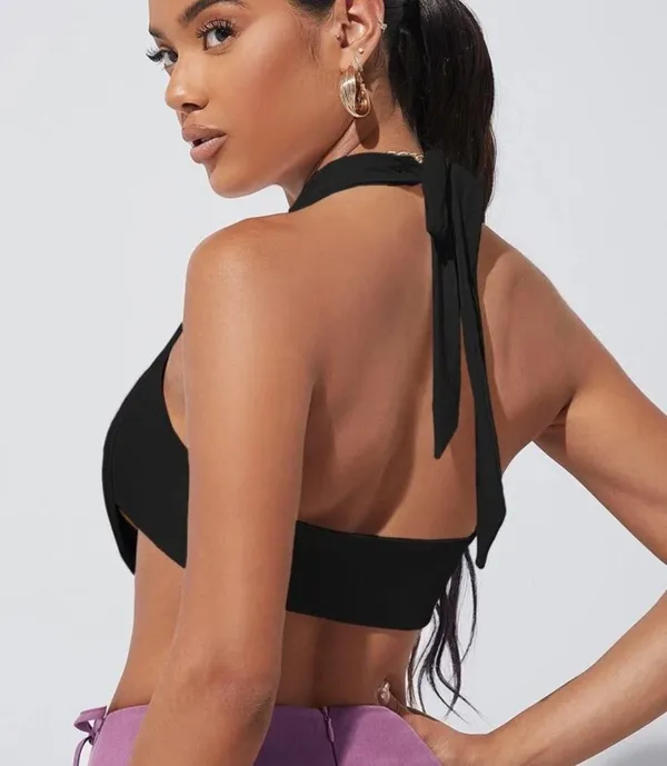 SheIn Draped Front Tie Backless Halter Top - Image 2