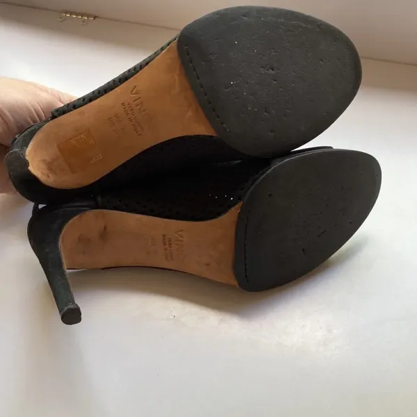 Vince Aden‎ Laser Cut Suede Peep Toe Heel Sandal Slingback Booties Nubuck 7 37.5 - Image 10
