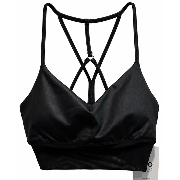 NWT Alo Yoga Lavish Bra Black Strappy Back‎ Mesh Band Sports Bra XS NEW Sold Out - Image 4