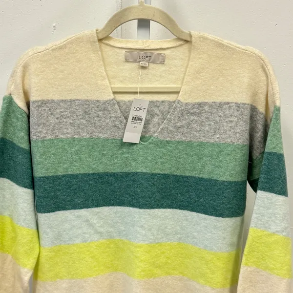 NWT Loft Striped V-Neck Sweater Women's XS Pastel Colorblock‎ Knit Pullover - Image 3