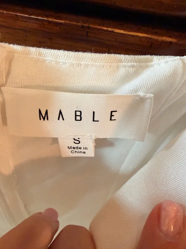 MABLE White Denim Corset Mini Dress Size S Ruffle Hem Coquette - Image 2