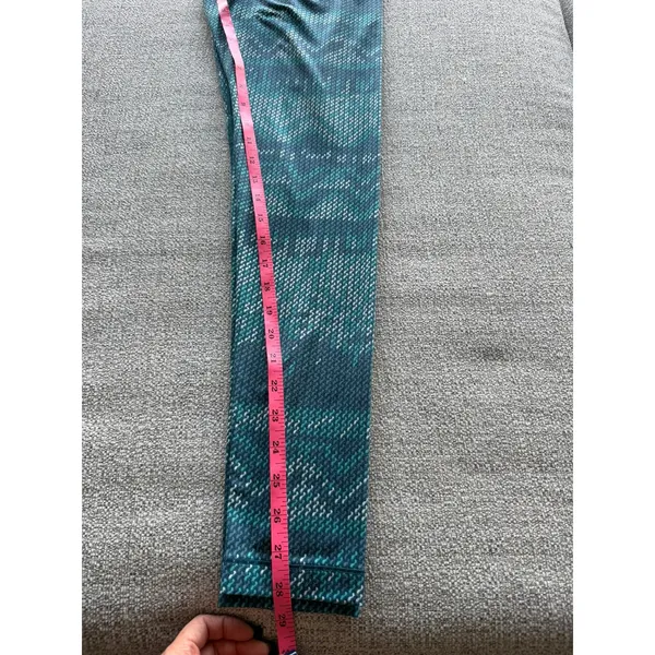 Nike Pro Dri-FIT Women Teal Green Geometric Print‎ Leggings Neon Yellow Waist M - Image 4