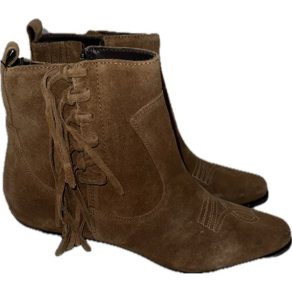 NWOT Donald Pliner MONA Brown‎ Suede Fringe Ankle Booties 9M Side Zip Leather - Image 3