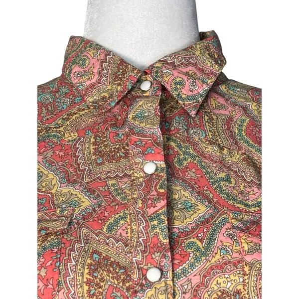 Tin Haul‎ Paisley Western Snap Shirt Pink Coral Turquoise Boho Cowgirl Small - Image 2