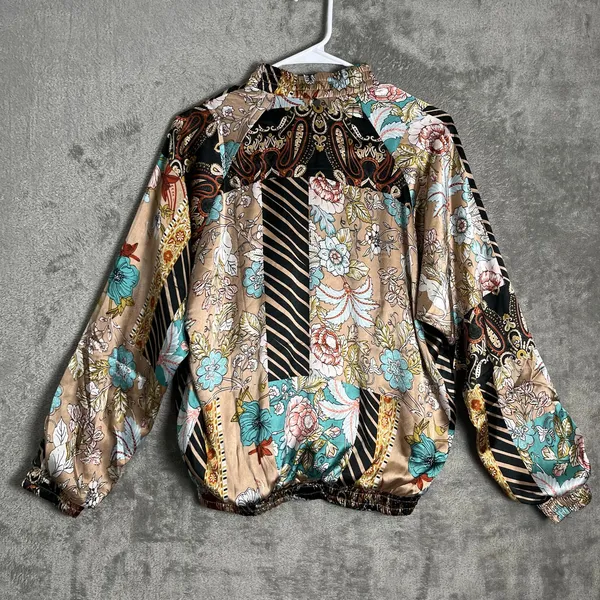 Z&L Europe‎ Patchwork Floral Bomber Jacket Boho Statement Golf Size Small Gold - Image 5