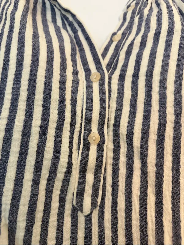 Universal Thread Blue White Striped Cotton Gauze Henley Blouse XS - Image 2