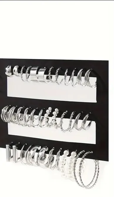 Silver 12PCS Bulk Set Hoop Earrings - Image 5