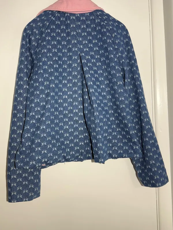 Anthropologie Dot & Lu Quilted Blue Floral Jacket Pink Collar Missing Zipper - Image 10