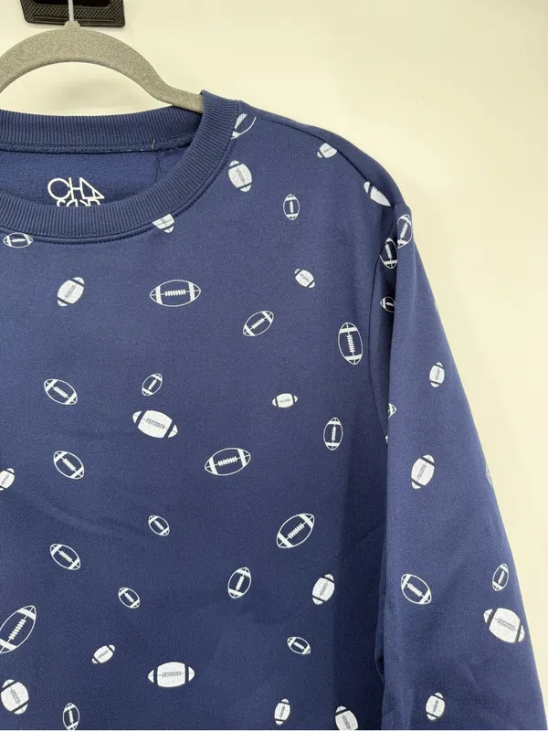 Chaser Football Print Sweatshirt Women Small Navy Blue Game Day Crewneck - Image 6