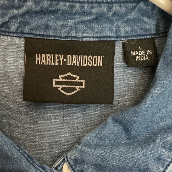 Harley-Davidson Womens Sleeveless Denim Shirt Blue Medium Wash Embroidered L - Image 4