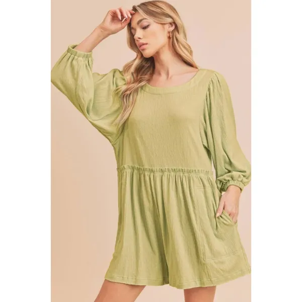 Aemi + Co Olive Green Frill Long‎ Sleeve Romper Relaxed Fit Pockets Size S - Image 2