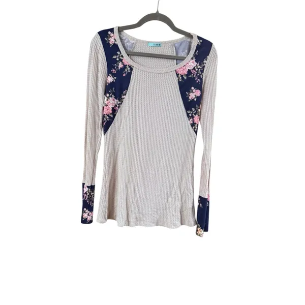 Women's P.S. Kate Long Sleeve Tee M Beige Navy Floral - Image 8