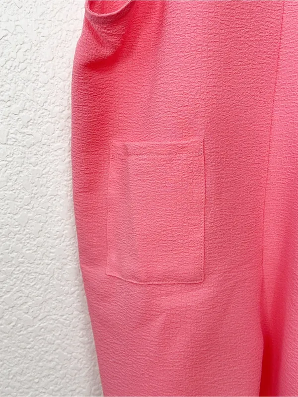 Miss Sparkling Coral Pink Tie Strap Pocket Overall Romper Shorts - Image 4