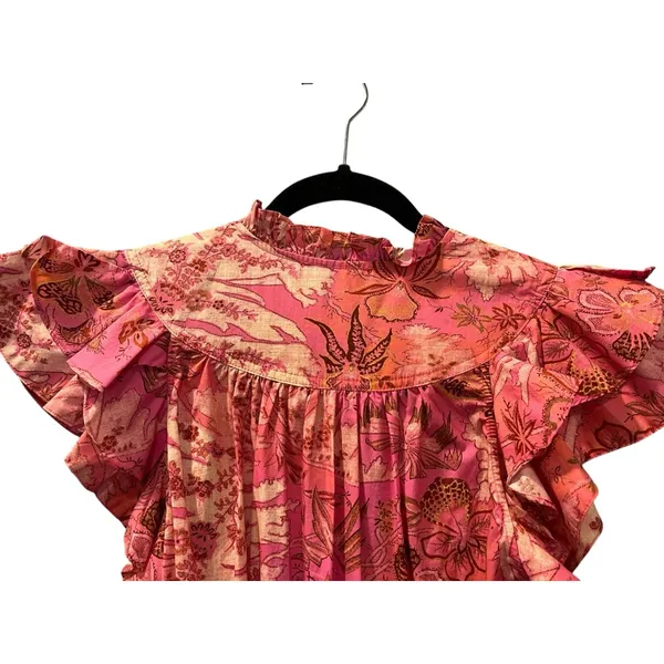 Ulla Johnson Lulua Frill Sleeve Tiered Ruffed Mini Dress Size 8 Medium Pink - Image 10