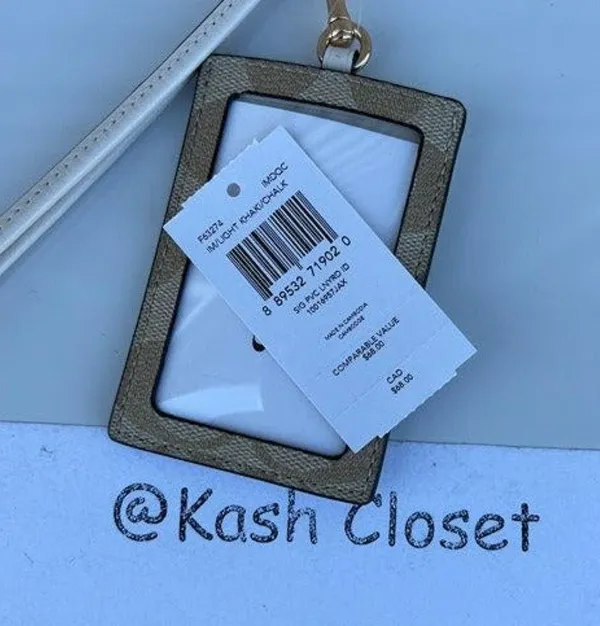 Coach Khaki Chalk Lanyard ID Holder - Image 4