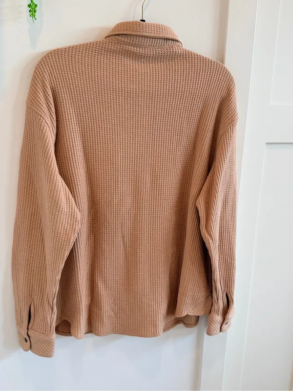 Buffalo Jeans Tan Waffle Knit Button-Down Shirt Jacket NWT Size Medium Womens - Image 8