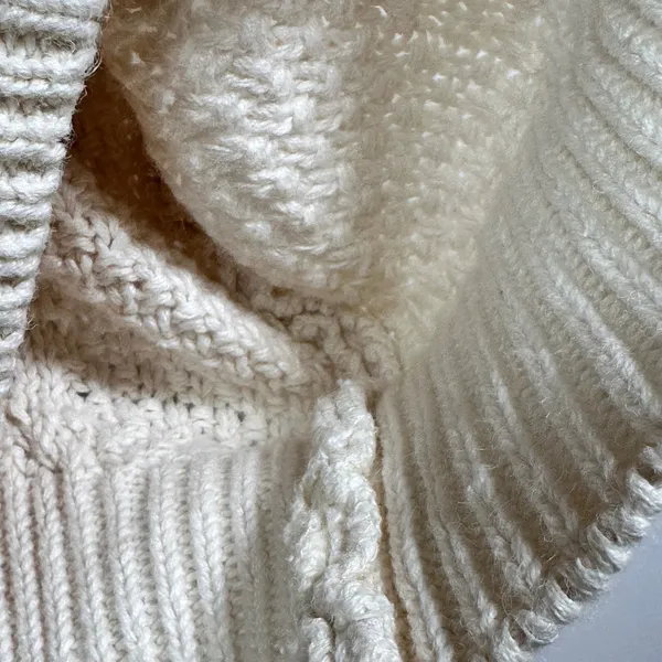 Cream Cable Knit Mock Neck Sweater Oversized Chunky Textured Pullover Ivory - Image 6