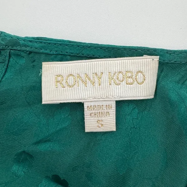 Ronny Kobo Carissa Dress Small Green‎ Silk Blend Ruched Floral Jacquard Cocktail - Image 11