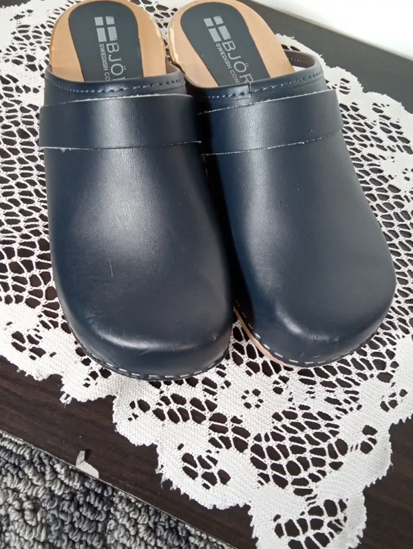 BJÖRK Blue Leather Clogs with Natural Wood Sole Swedish Comfort Womens 39 - Image 4
