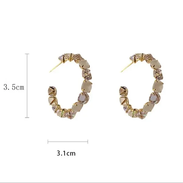 Big Opal Rhinestone C-Shaped Hoop Earrings for Women, Minimalist Wedding Party - Image 6