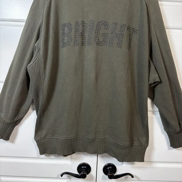 Aerie Sweatshirt Womens Large Olive Green Bright Star Studded Oversized Pullover - Image 6