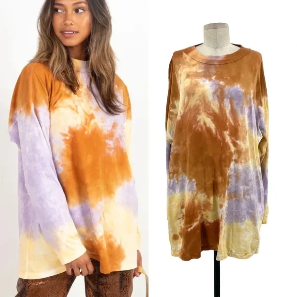 Free People‎ Be Free Tie Dye Long Sleeve Tee Lilac Woods Size Large - Image 2