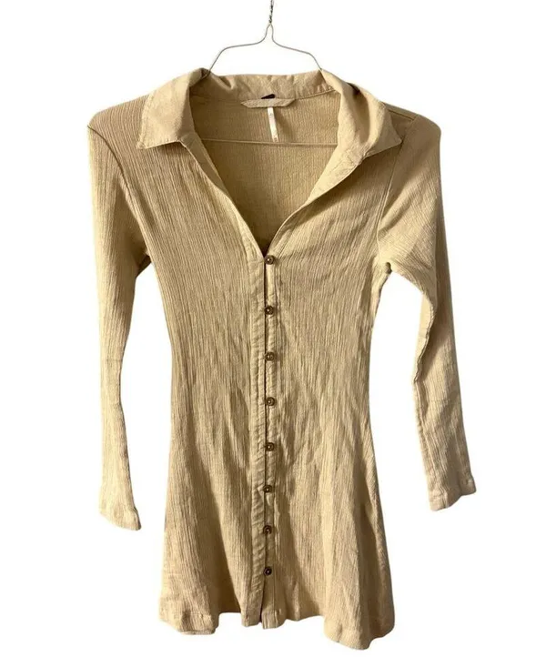 Free People Sunday Dreaming Collared Cotton Mini Dress XS Women’s Beige - Image 2