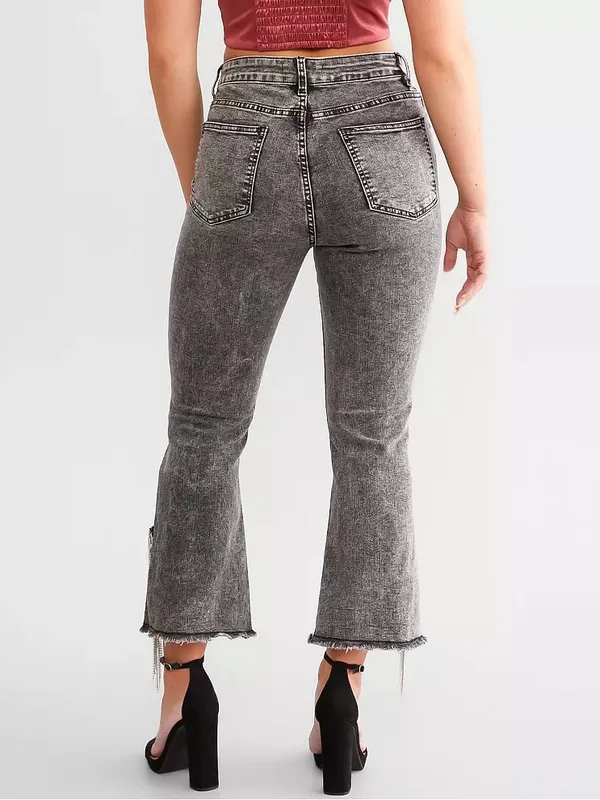 Blue B Rhinestone High Rise Cropped Flare Jeans in washed black XS/25 - Image 5
