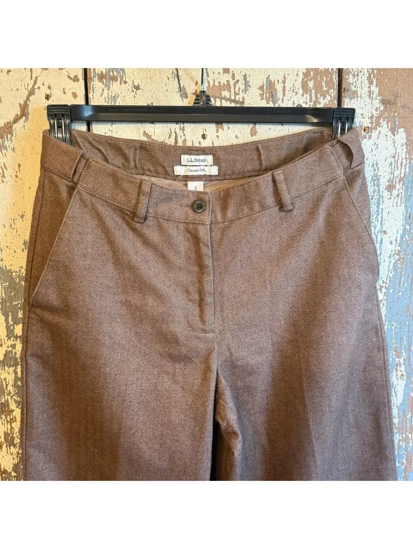 L.L. Bean Brown Herringbone classic-fit straight-leg lined trousers womens 4 MT - Image 2