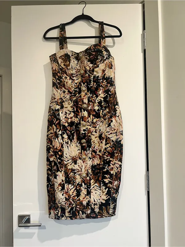 Floral Button-Front Midi Dress in Multi Brown - Image 4