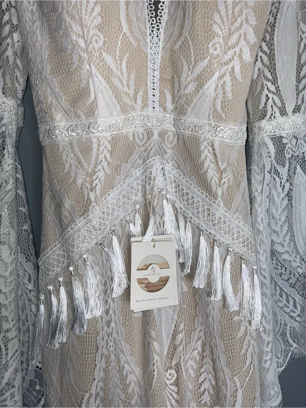 Ayervici Romantic Lace Wedding Gown in White Lace Over Nude - Medium- NWT - Image 9