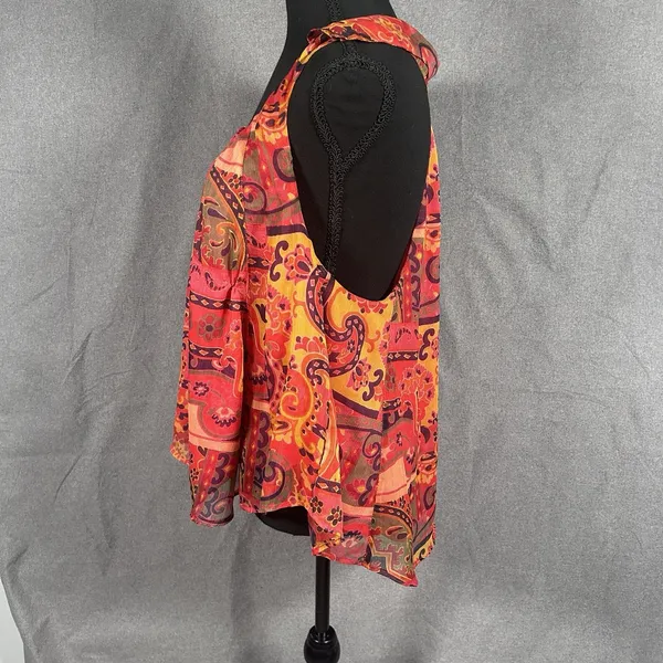 Free People Boho Paisley Halter Tank Top Women's Red‎ Orange Medium - Image 3