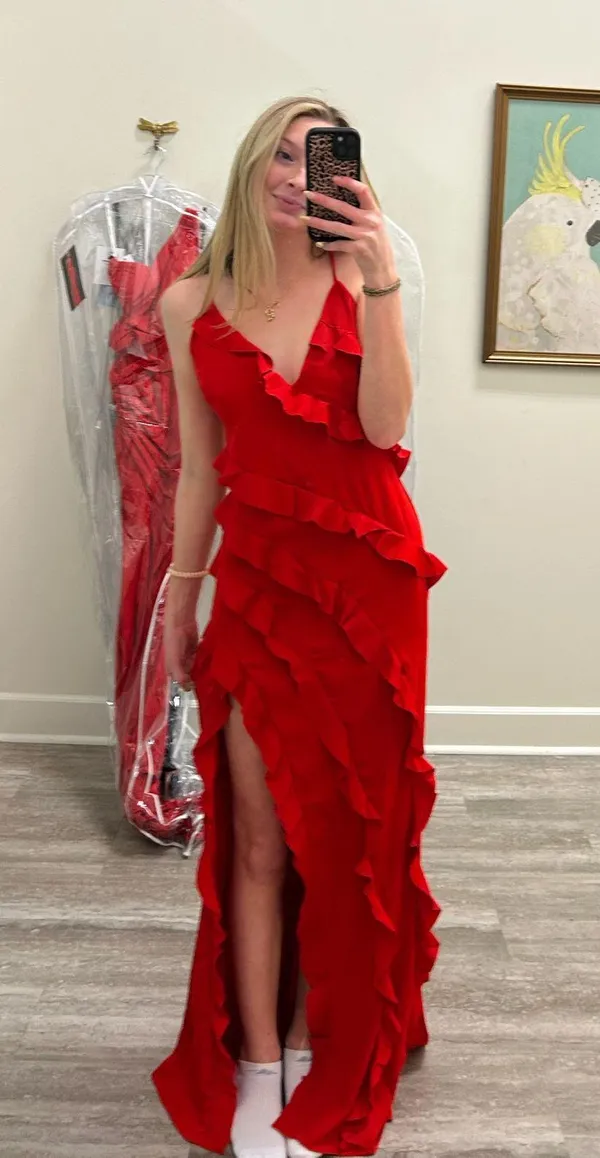 Red Dress Boutique Dress with slit - Image 2
