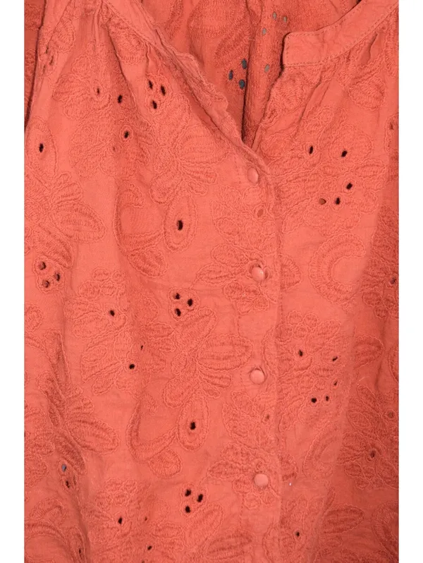 Rust Orange Eyelet Embroidered Puff Sleeve Button Front Blouse Boho Top 1X Size XL - Image 3