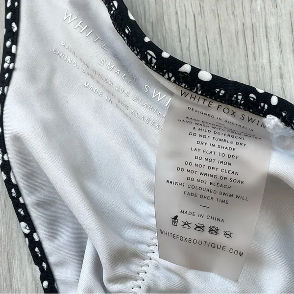 White Fox Swim Bottoms Sun Soaked Black Speckle (small) polka dot scrunch thong - Image 4