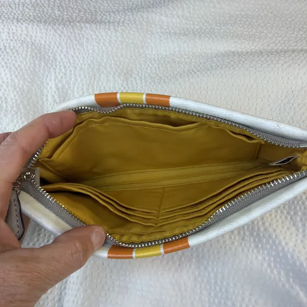 Coach Varsity Large Wristlet Chalk with Orange and Yellow Stripes - Image 4